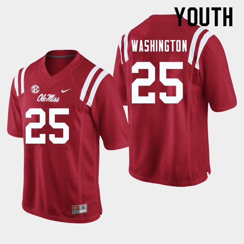 Trey Washington Ole Miss Rebels NCAA Youth Red #25 Stitched Limited College Football Jersey XGJ7458QK